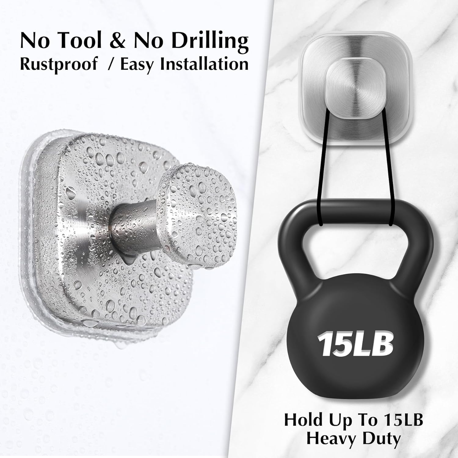 Suction Cup Hooks for Shower - Reusable No-Drill Mounting - Hooks for Towels, Robes & Loofah on