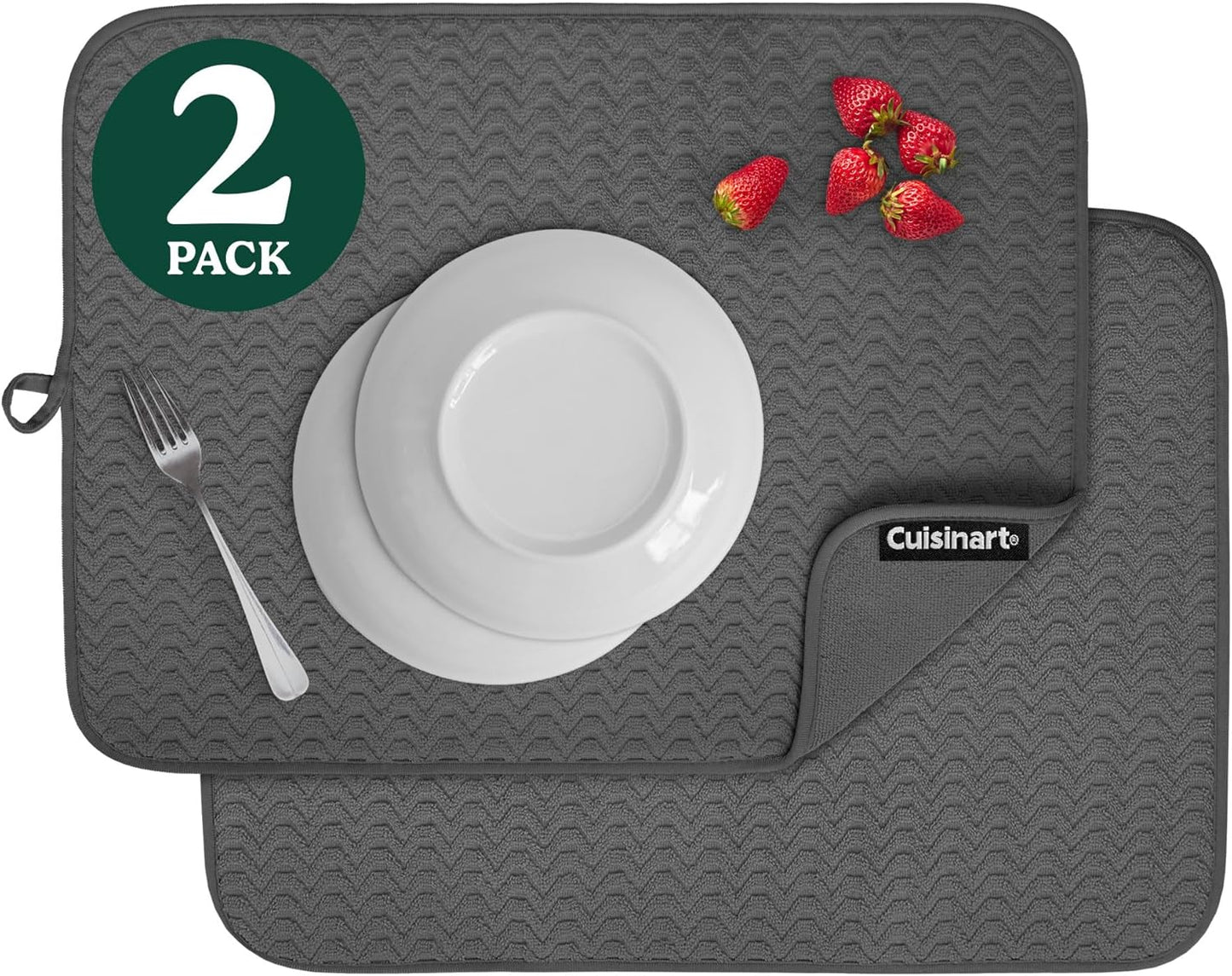 Cuisinart Dish Drying Mats for Kitchen Counter - (2) 18" x 24" Ultra Absorbent Dish Drying Mat XL