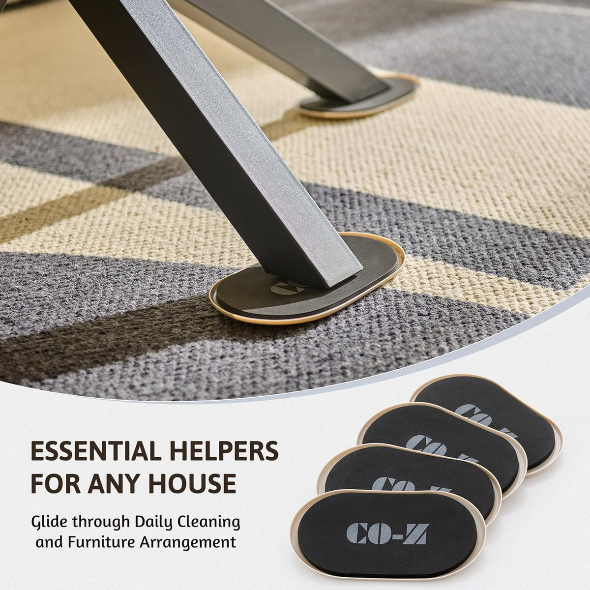 CO-Z Large Furniture Sliders - 4 Pack, 6" x 9 1/2" Oval Reusable Furniture Sliders for Carpet