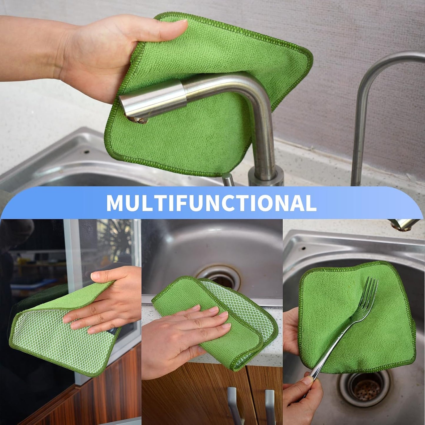 KinHwa Kitchen Washcloths for Dishes Absorbent Microfiber Dish Cloths Quick Dry Dish Rags with Poly