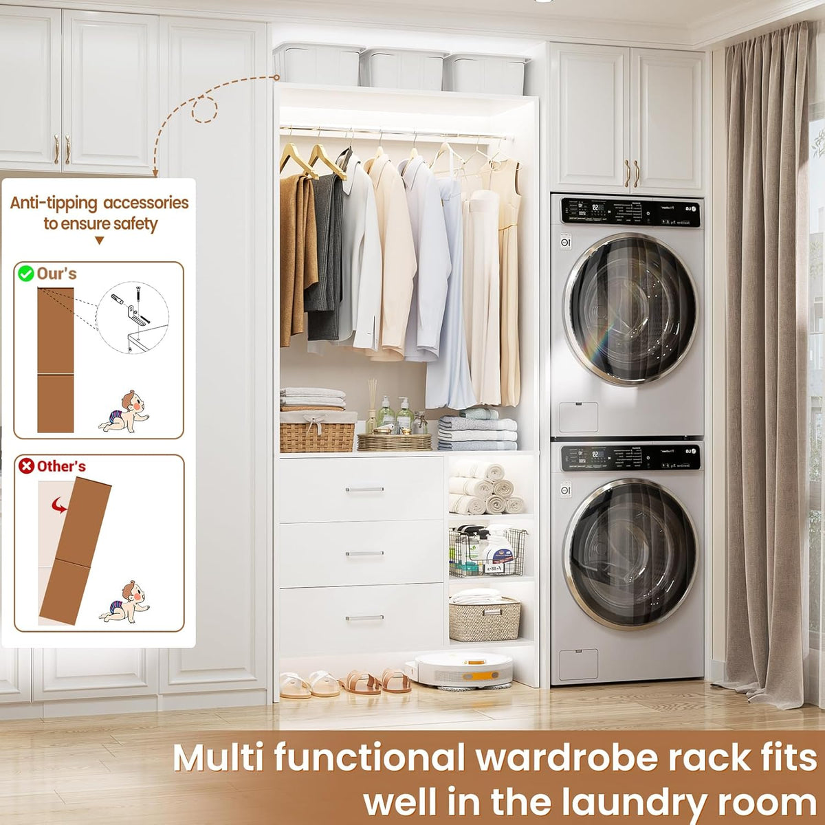 Aheaplus 2.5FT Closet System with 3 Drawers, 29.5’’ Closet Organizer, Wood Closet Organizer System