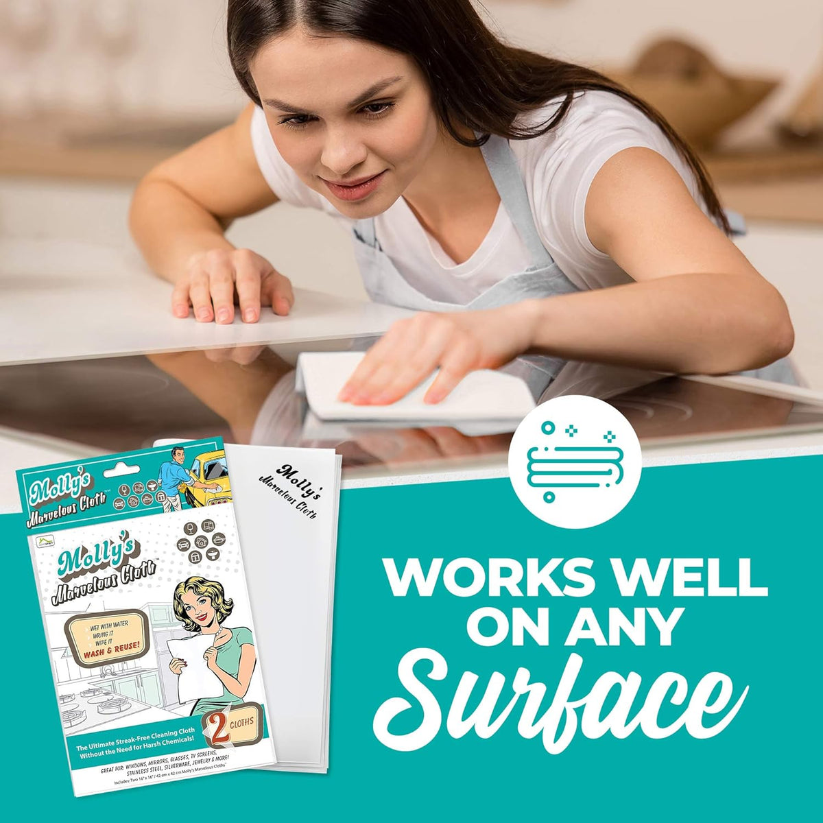 Molly's Marvelous Cloth, Streak-Free, Lint-Free Microfiber Cleaning Cloth, Polishing Cloth for