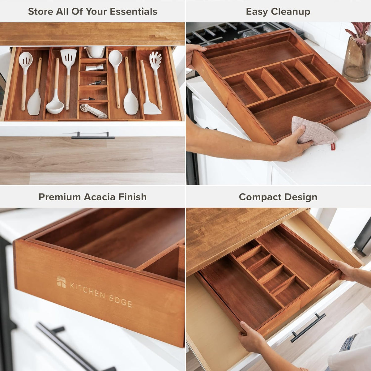 KitchenEdge Adjustable Kitchen Drawer Organizer for Utensils and Junk, Food-Safe Contract Grade