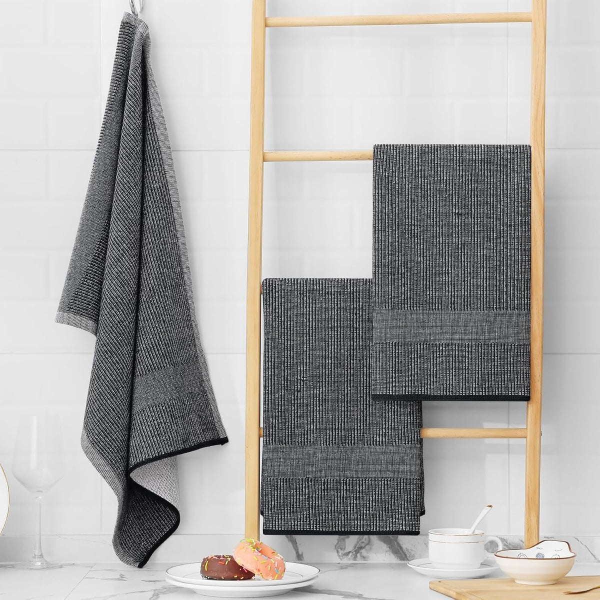 Homaxy Premium Kitchen Towels(18”x 28”, 12 Pack), Large Cotton Kitchen Hand Towels, Flat and Terry