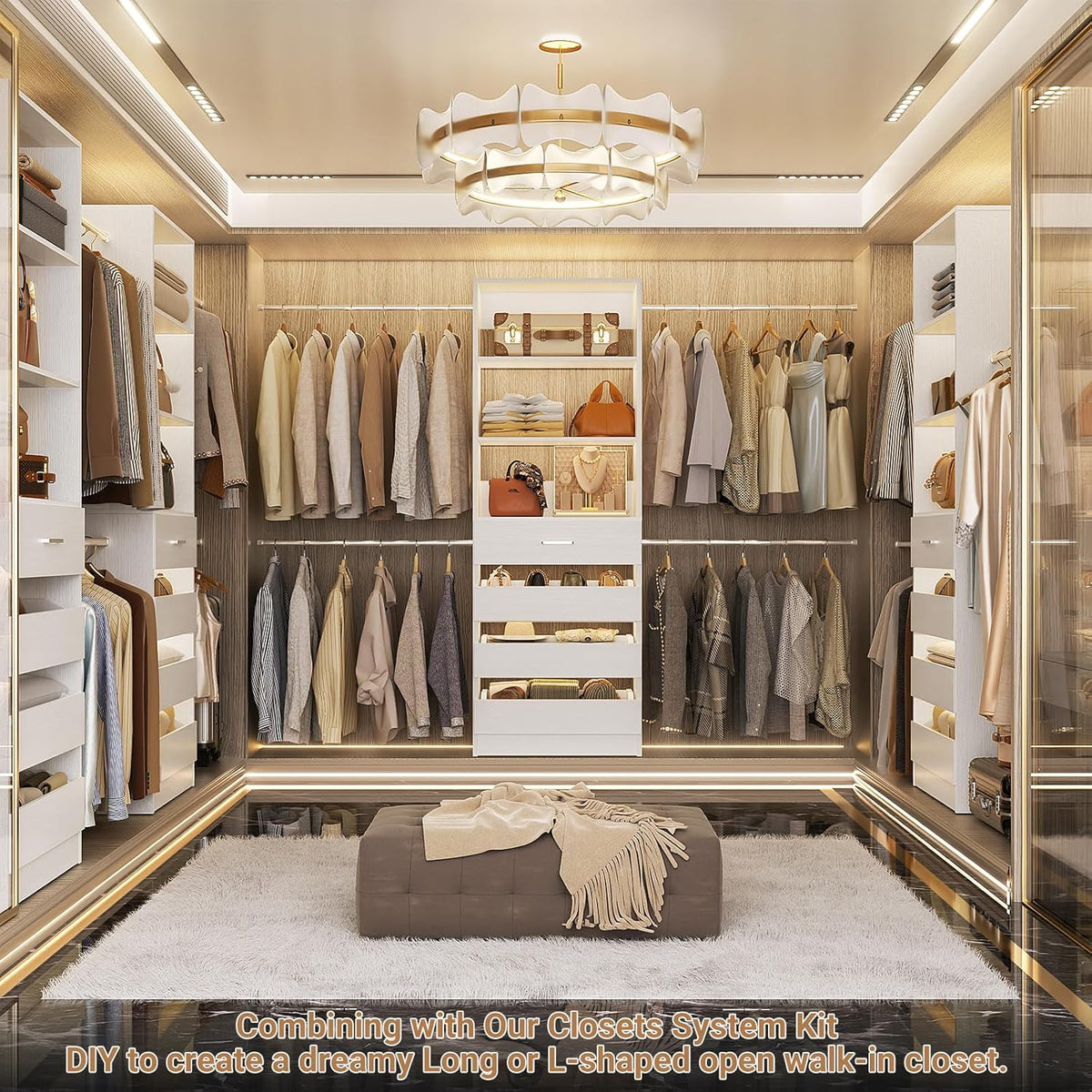Aheaplus Closet System, 4-9Ft Closet Organizer with 4 Wooden Drawers, Wood Closet Organizer System