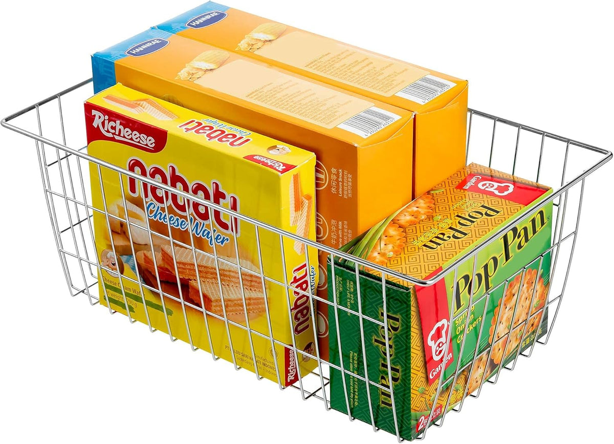 Slideep Wire Baskets Farmhouse Freezer Organizer Storage Bin Basket with Handles, Food Storage for