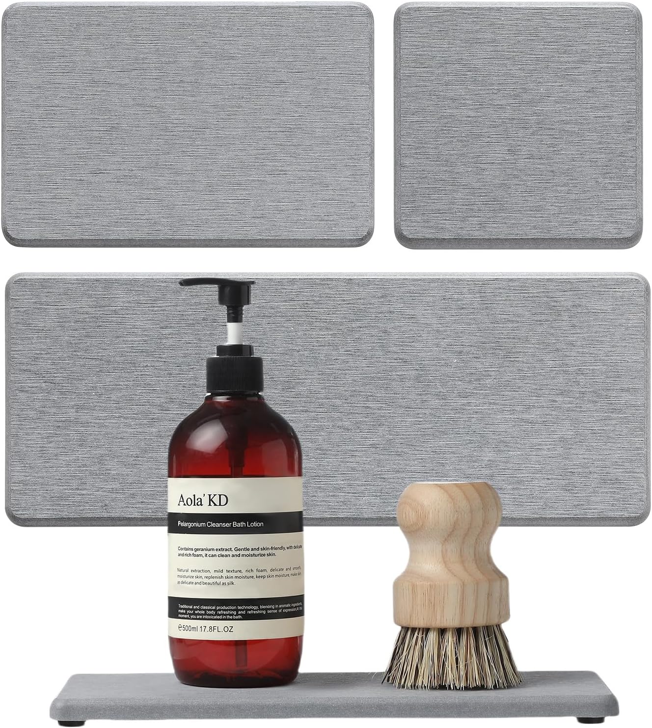 3PCS Bathroom Sink Vanity Trays, Quick Stone Drying Mat Dish Soap Dispenser Sponge Holder for
