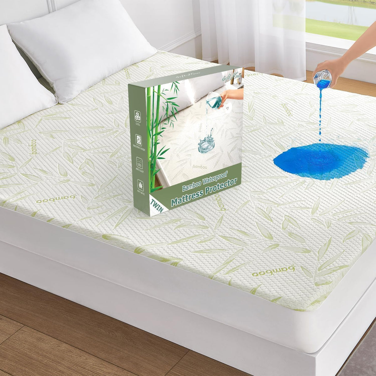 Twin Mattress Protector Waterproof Mattress Pad Washable Bamboo Rayon Mattress Cover Breathable