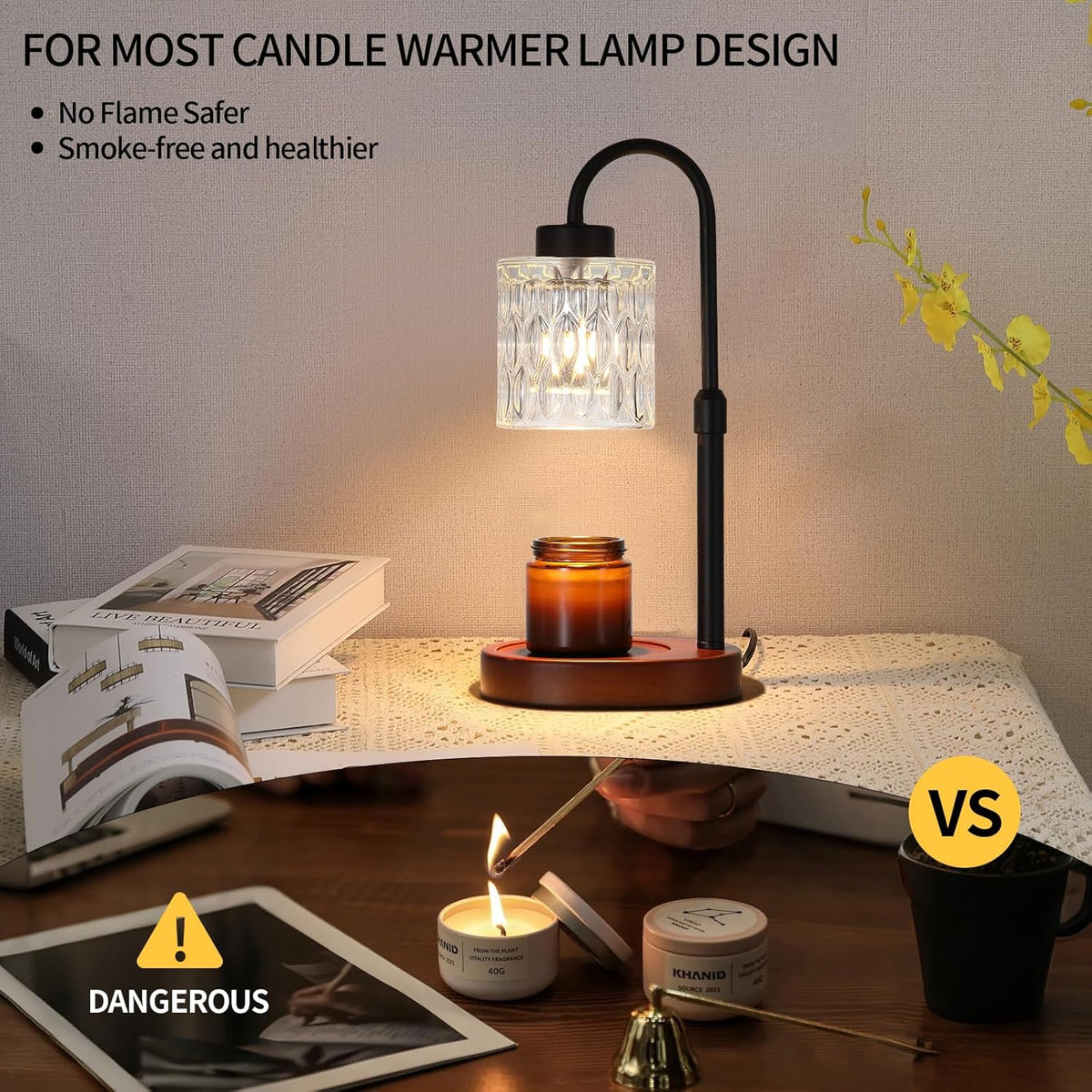 Black Candle Warmer Lamp with Dimmer and Timer,Home Decor Lamp for Scented Jar,Electric Wax Melt