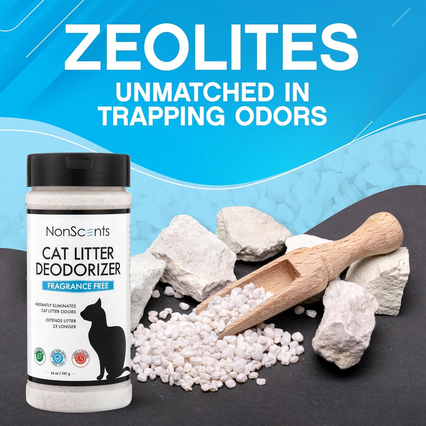 NonScents Cat Litter Deodorizer - Litter Box Odor Eliminator - Less Scooping Extends Kitty Litter
