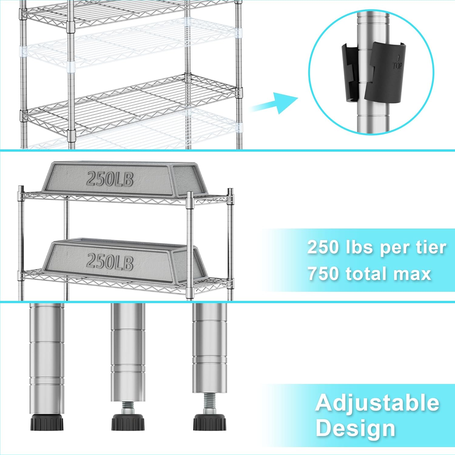 Auslar 3-Shelf Storage Wire Shelves Heavy Duty 3 Tiers Standing Shelving Units Adjustable Metal