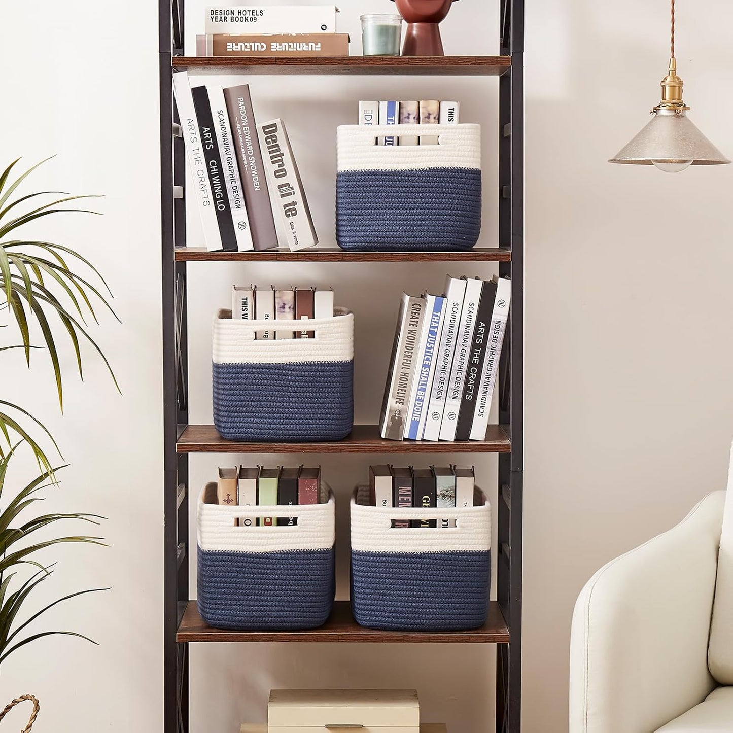 OIAHOMY 4 Pack Storage Baskets for Organizing, Basket for Shelves with Handle, Woven Baskets for