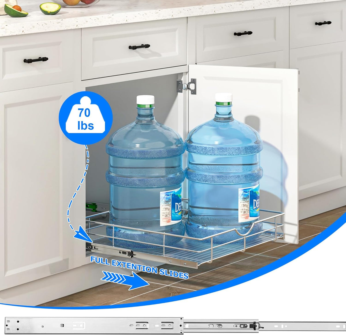 WelFurGeer Soft Close Slide Out Cabinet Shelf, 11" W x 22" D Pull Out Drawers for Kitchen Cabinets
