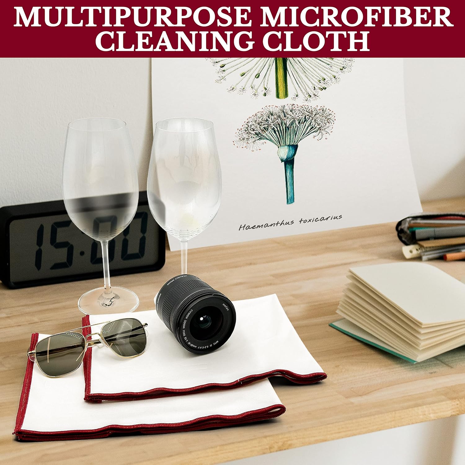 The 2-Pack Premium Microfiber Wine Glass Polishing Cloths, Large Lint-Free Drying Towels for