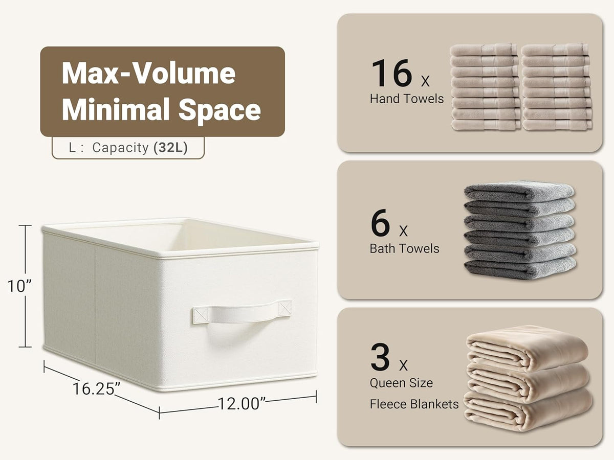 3 Pack Fabric Storage Bins for Shelves | 16.25x12x10in Closet | Collapsible Bins for Organization |