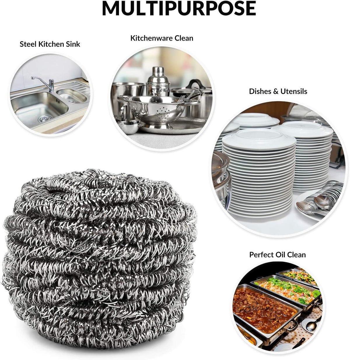 12 Pack Stainless Steel Scourers by Scrub It – Steel Wool Scrubber Pad Used for Dishes, Pots, Pans