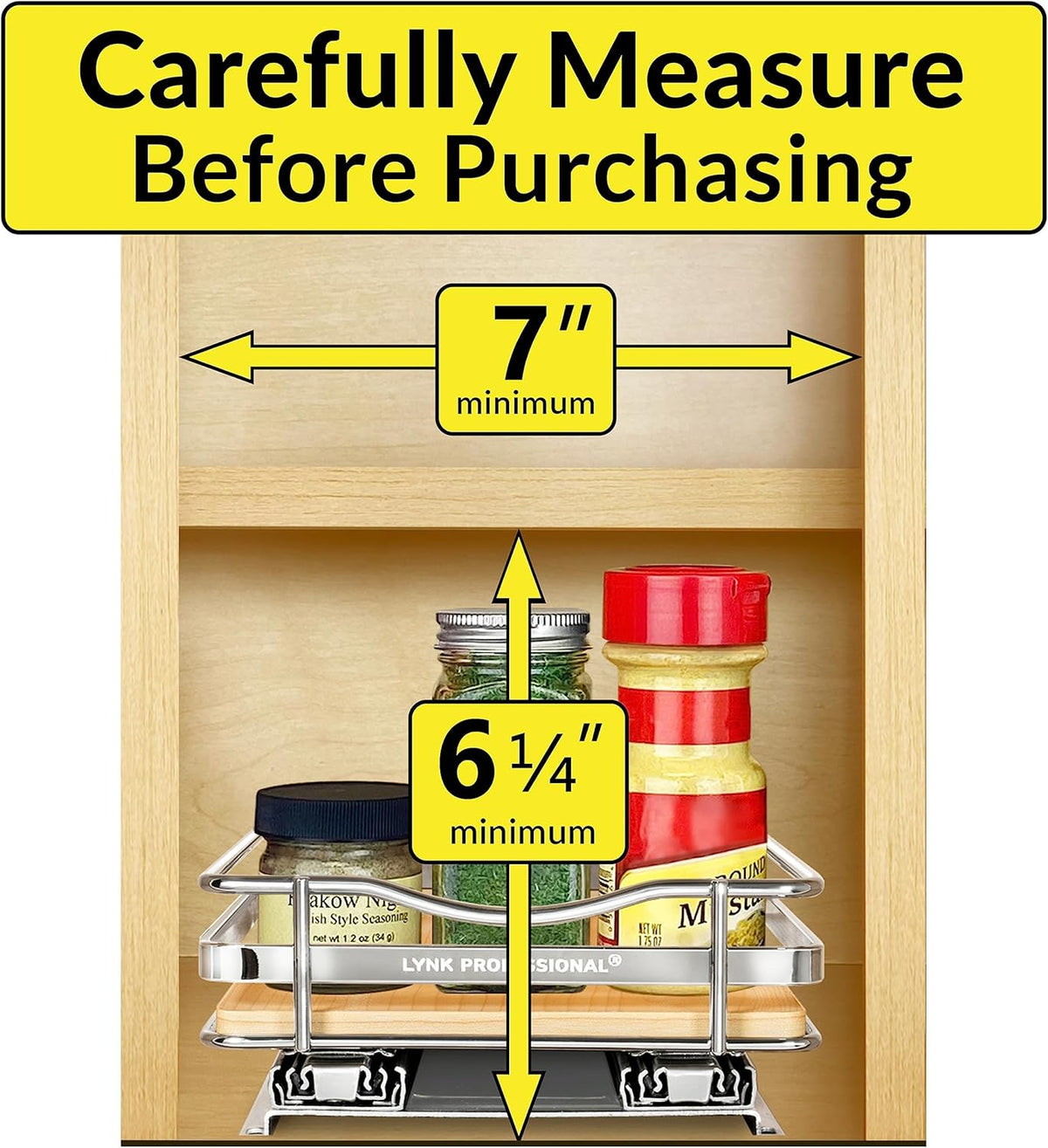 LYNK PROFESSIONAL® Élite™ Pull Out Spice Rack Organizer for Inside Kitchen Cabinets - 6-1/4 inch