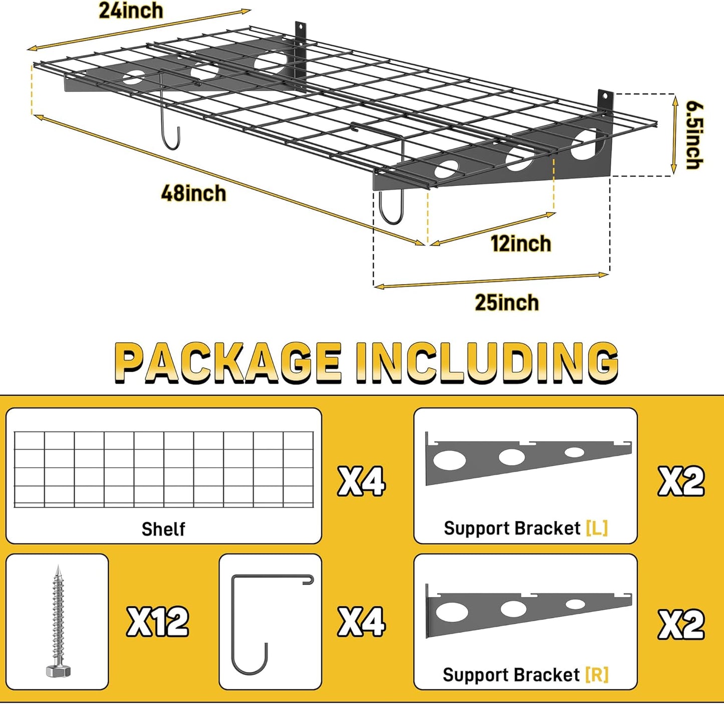 Ultrawall Garage Wall Shelves, 2 x 4 ft Wall Mounted Storage Shelves, Heavy Duty Wall Shelving with
