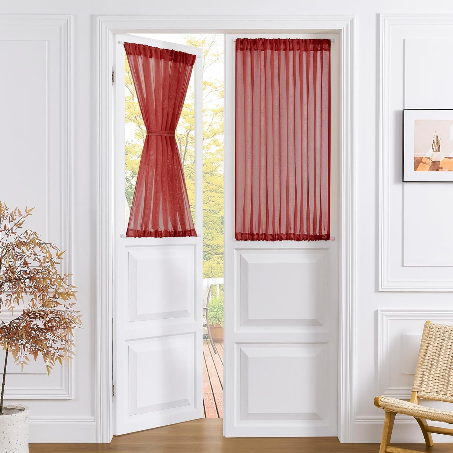 Tollpiz Small Sheer Door Curtain Closet Linen Textured Curtain Sheers Doorway Light Filtering Voile