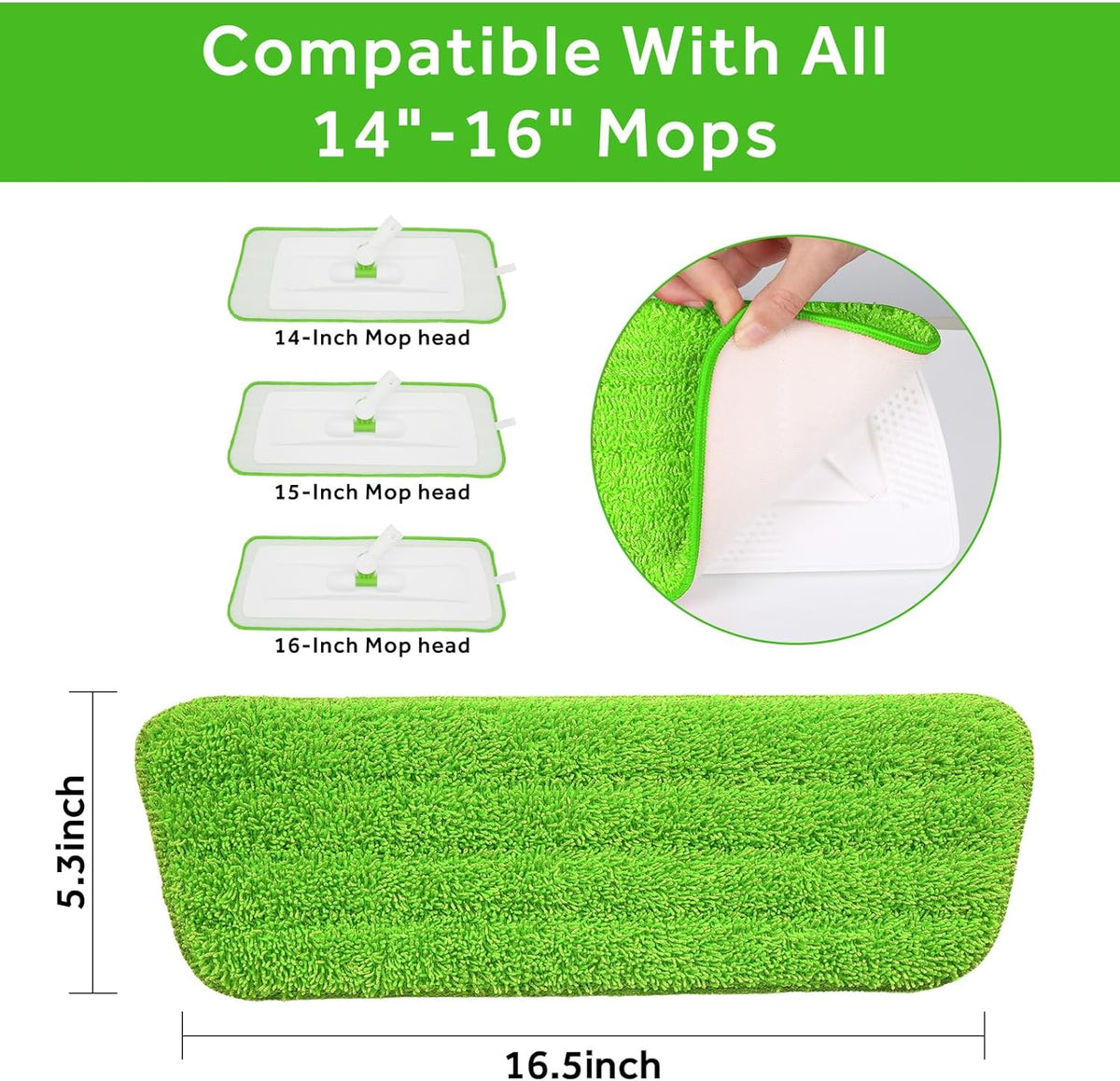 16.5 inch Mop Pads Refills, 3 Pack Microfiber Reusable Replacement Mop Pads Flat Replacements Heads