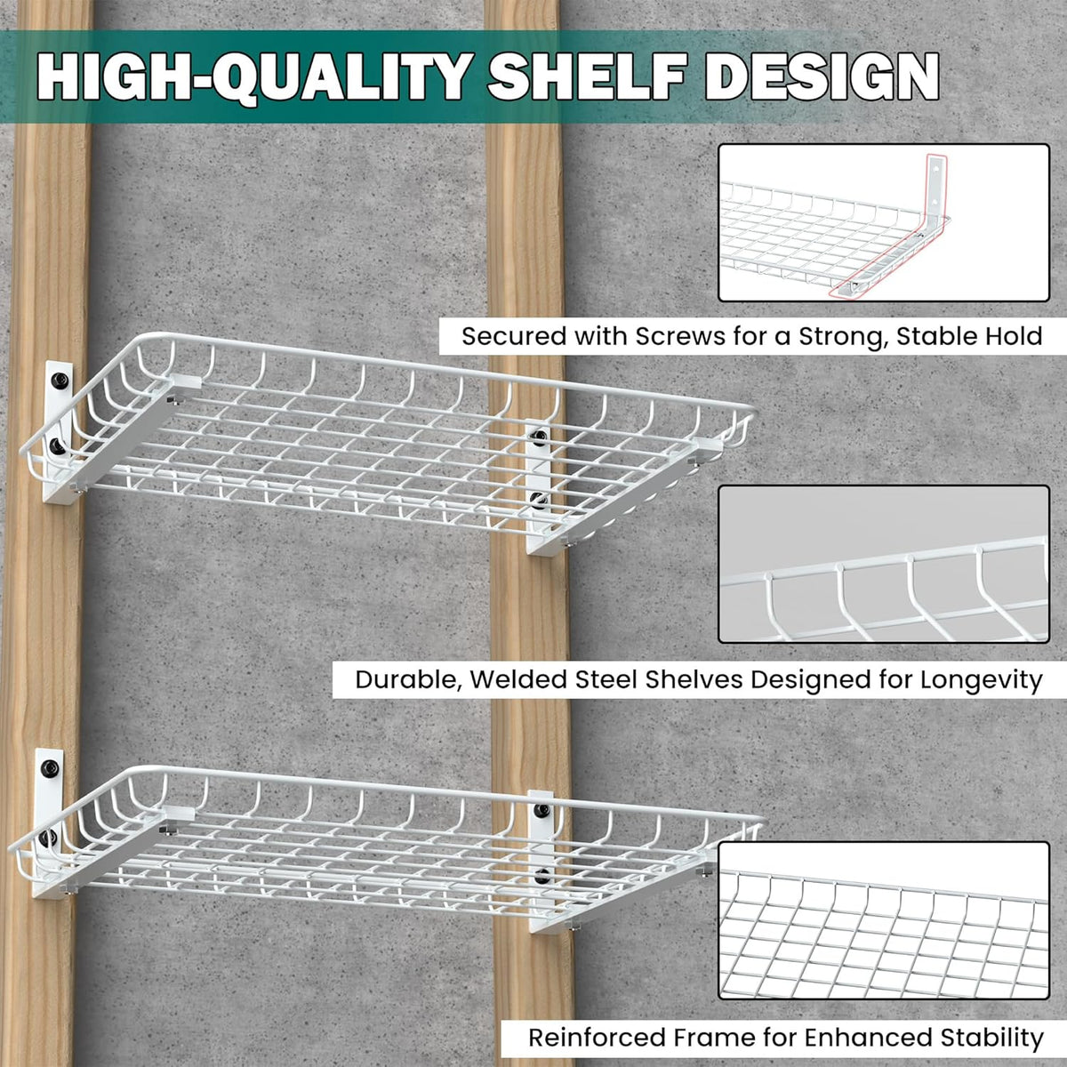 EVERHANGER Garage Wall Shelves 12x18 Inch, Wall Mounted Storage Shelf, Metal Shelf Rack, Heavy-Duty