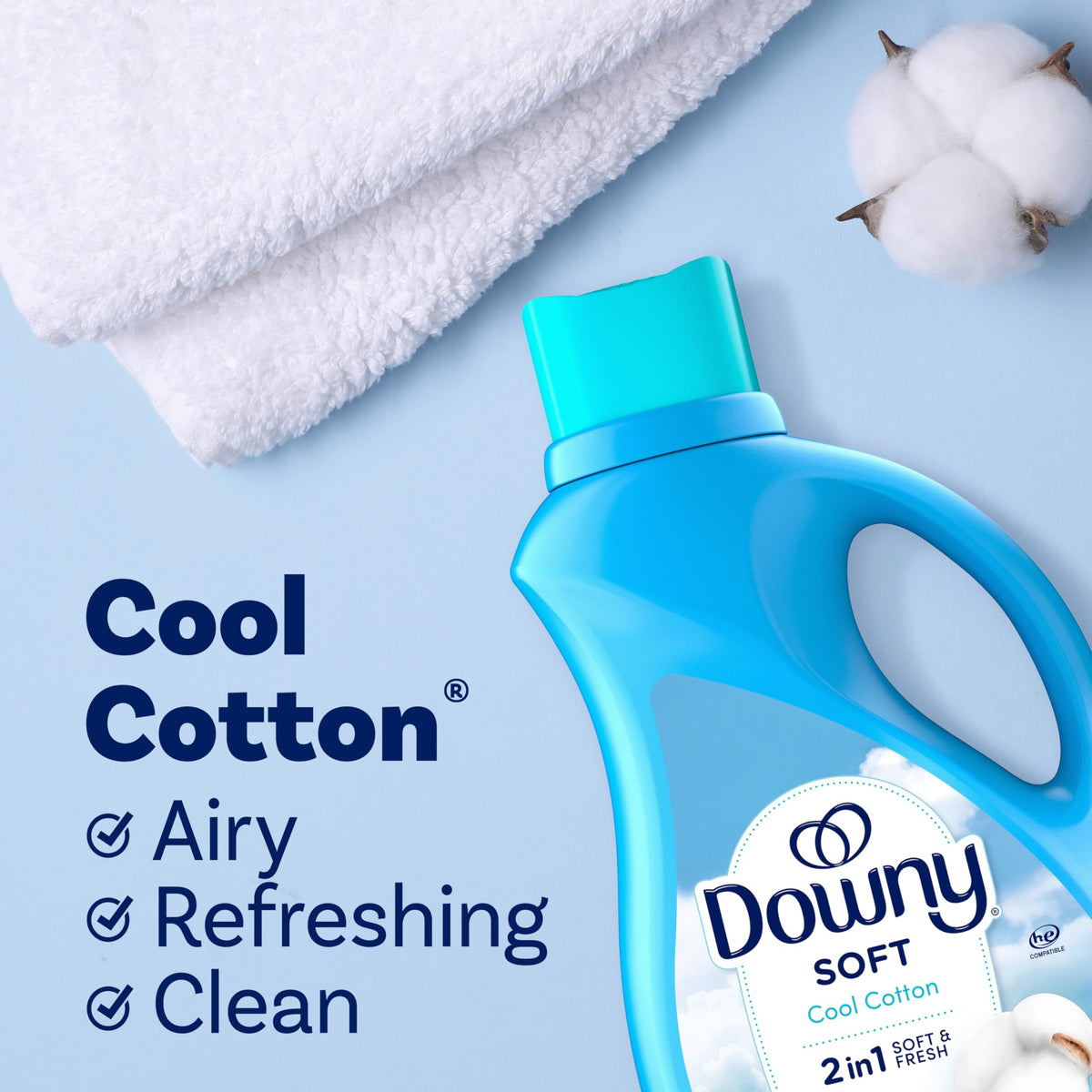 Downy Soft, 2 in 1 Soft and Fresh Liquid Fabric Softener, Cool Cotton, 111 fl oz, 150 Loads, Fabric