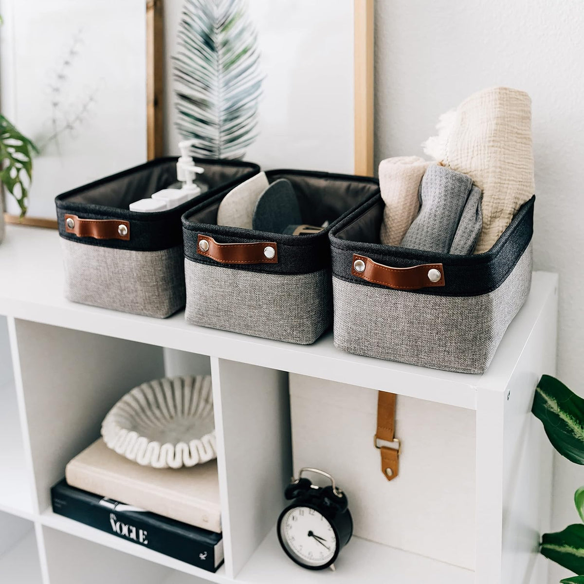 OrganiHaus Small Fabric Storage Baskets for Shelves 6 Pack, 12x8in Closet Storage Bins for Shelves