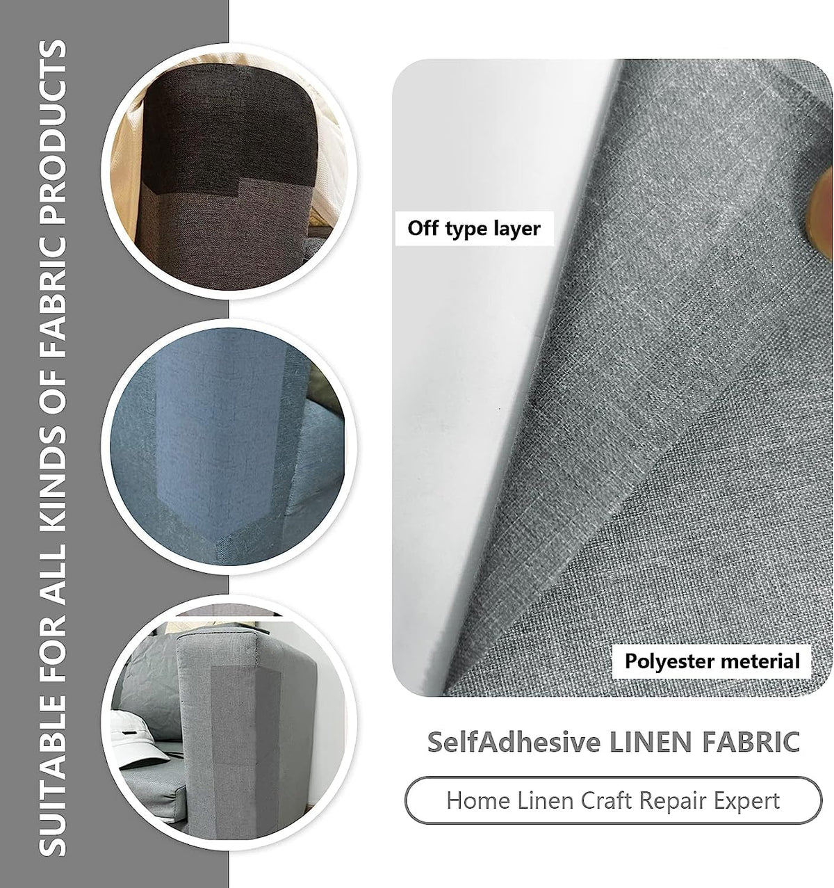 Fabric Repair Patches, Linen Repair Tape Self-Adhesive Fabric Patches Durable, DIY Large Linen Tape