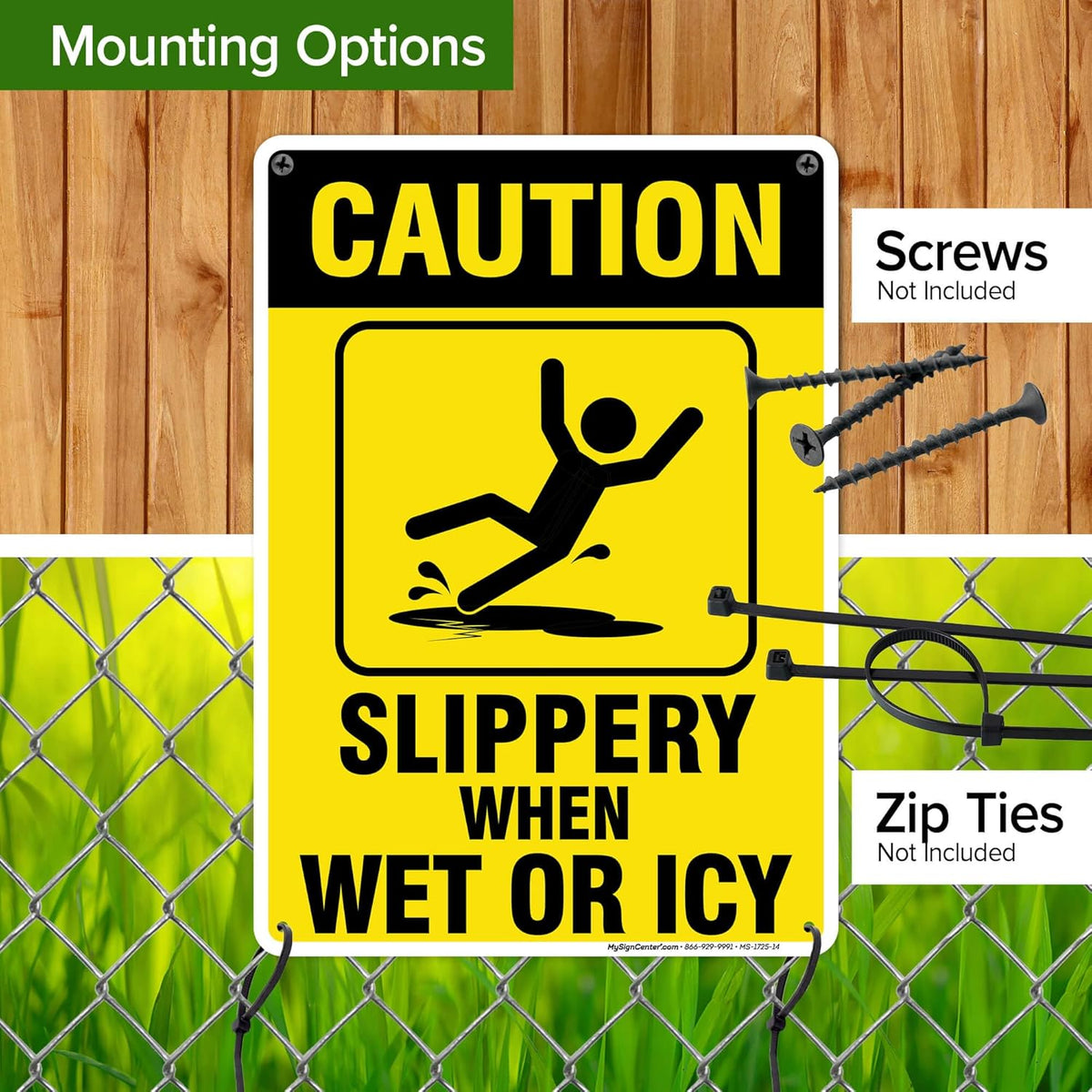 Caution Slippery When Wet Sign or ICY Sign, 10"x14" 0.40 Aluminum, Fade Resistance, Indoor/Outdoor