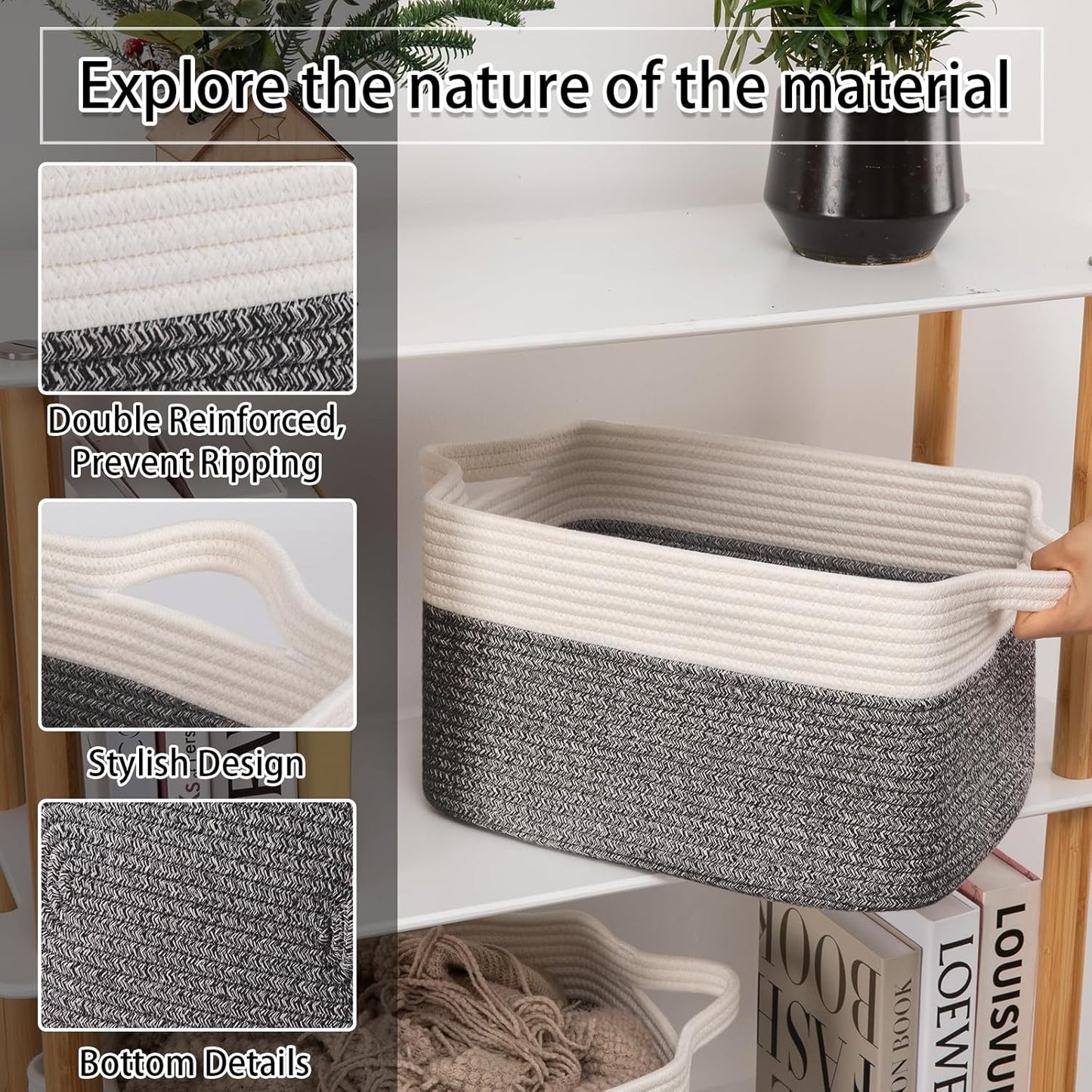 OIAHOMY 3 Pack Storage Basket for Organizing, 13''X9.85''X8.7'' Woven Storage Bins with Handles
