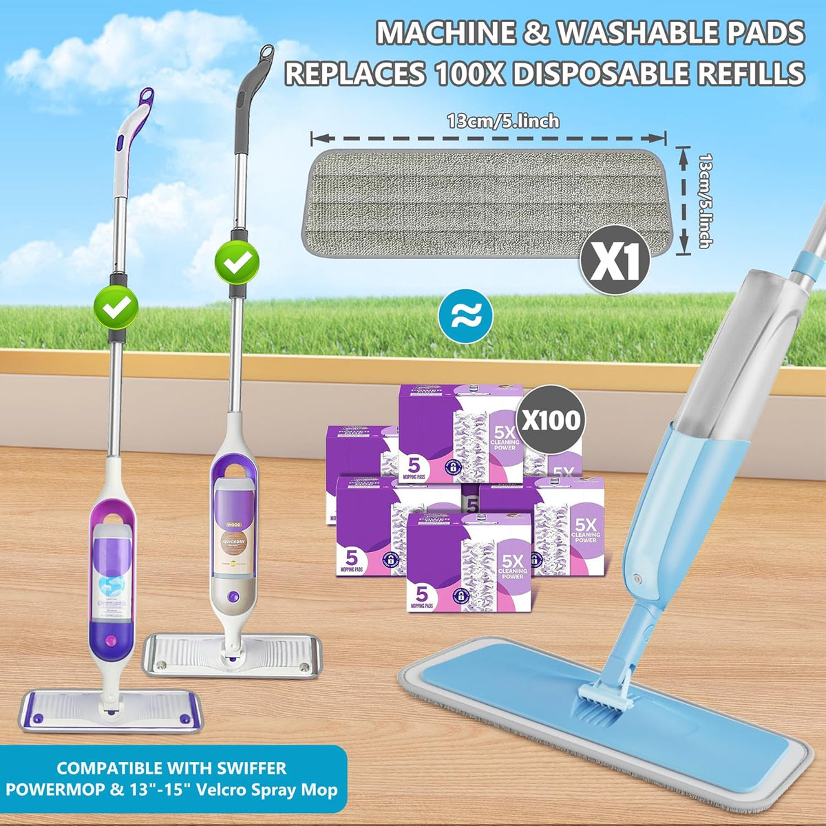 Spray Wet Mops for Hardwood Floors- MEXERRIS Microfiber Dust Dry Mop with 3 Microfiber Washable