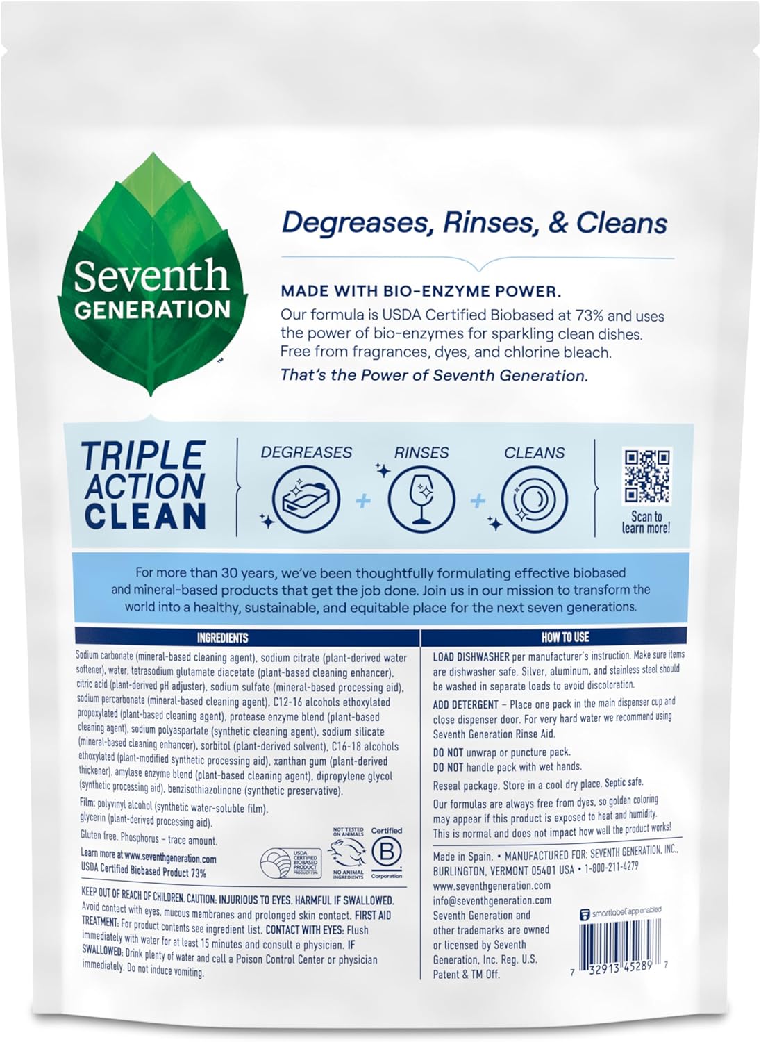 Seventh Generation Triple Action Clean Automatic Dishwasher Detergent Packs with Bio-Enzyme Power