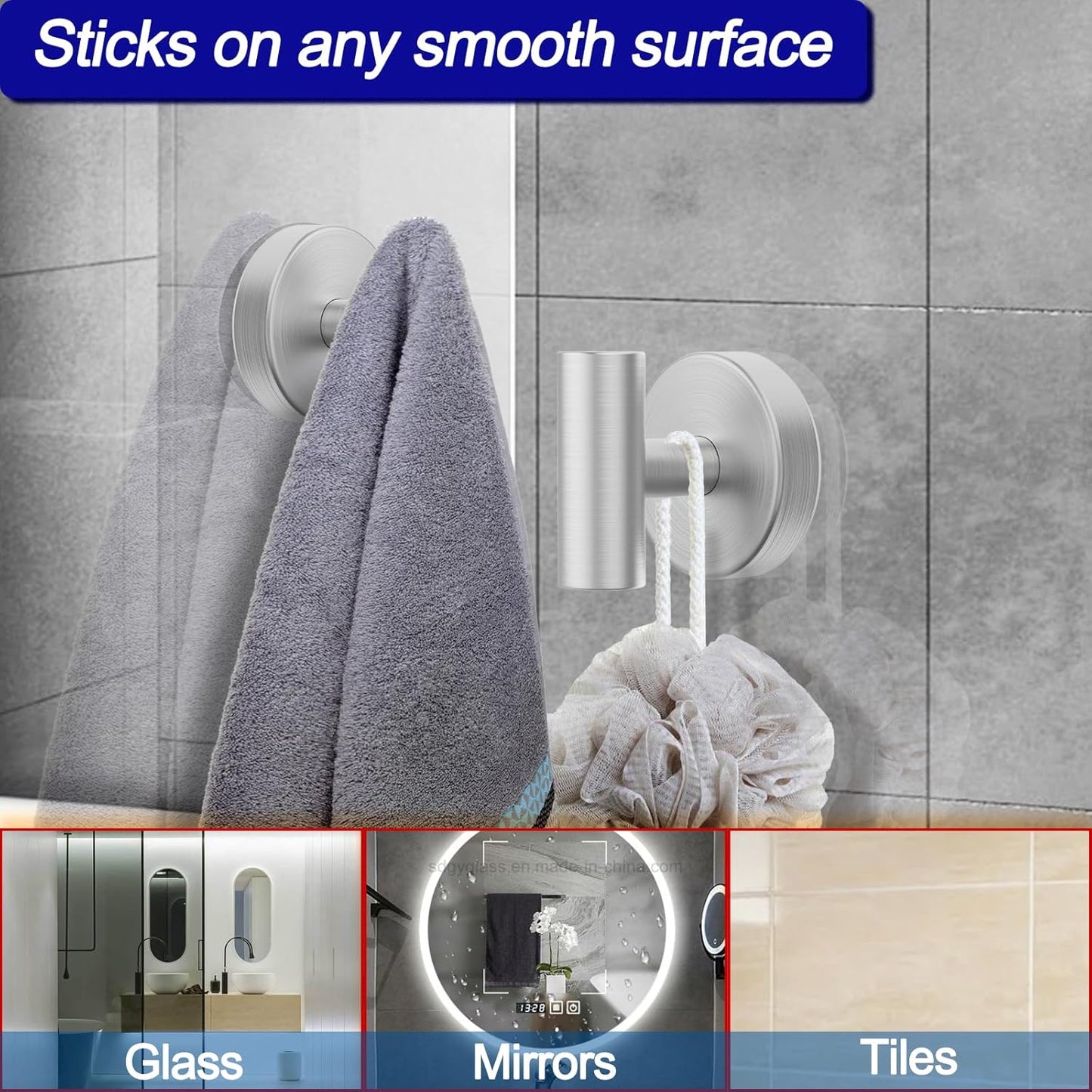 Suction Cup Hooks, Shower Hooks for Inside Shower – Removable Towel Hooks for Bathroom Window Glass