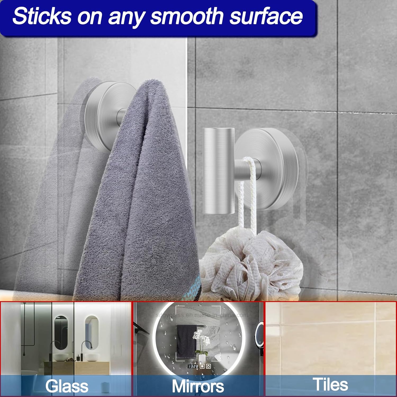 Suction Cup Hooks, Shower Hooks for Inside Shower – Removable Towel Hooks for Bathroom Window Glass