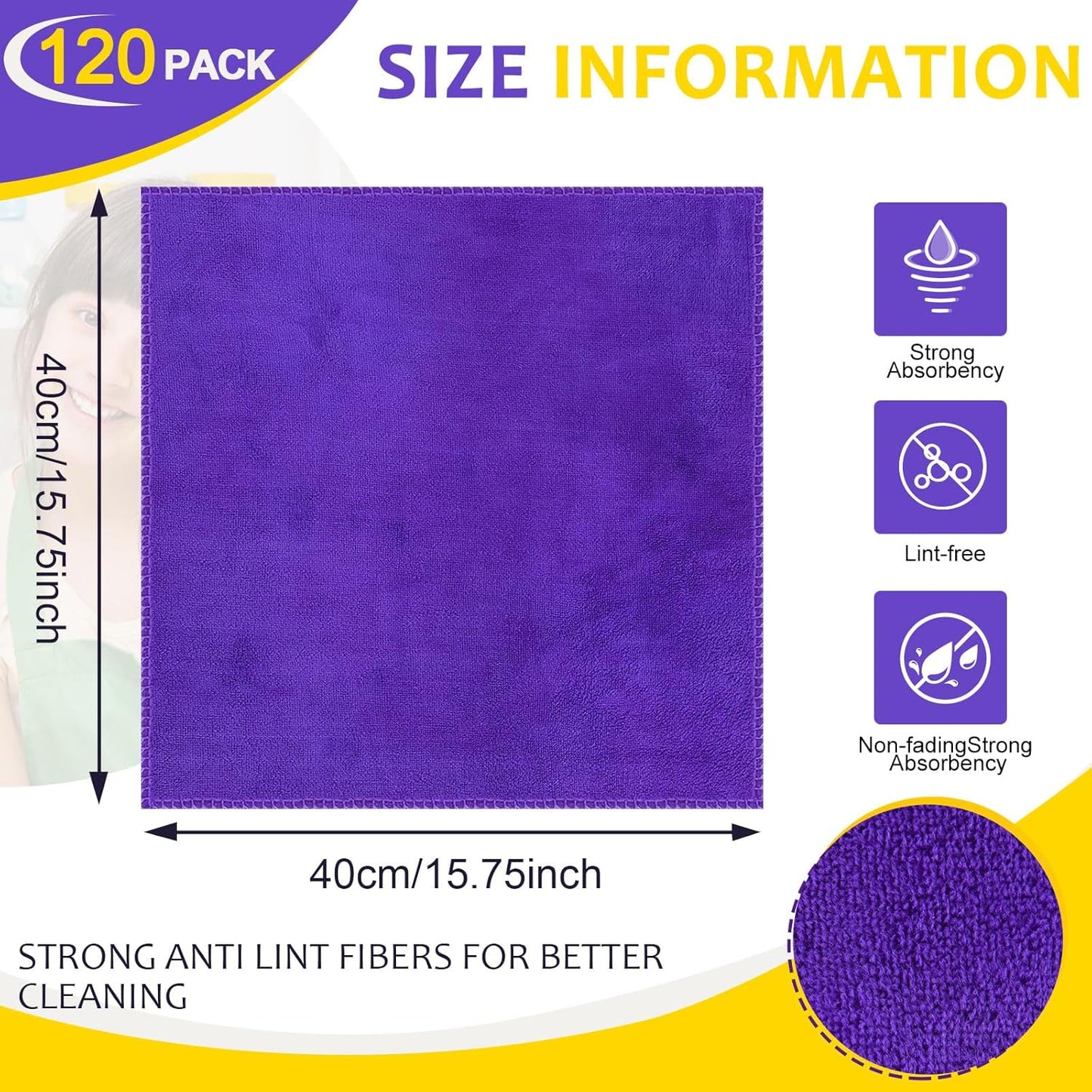 Nuenen Microfiber Cleaning Cloths for Cars 16 x 16 Inch Ultra Absorbent Car Towels Drying Reusable