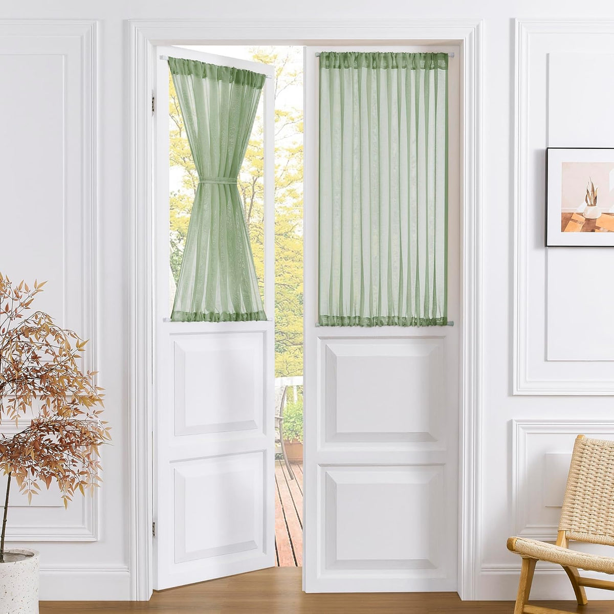 Tollpiz Sheer Door Curtains Closet Linen Textured Curtain Sheers Doorway Light Filtering Voile