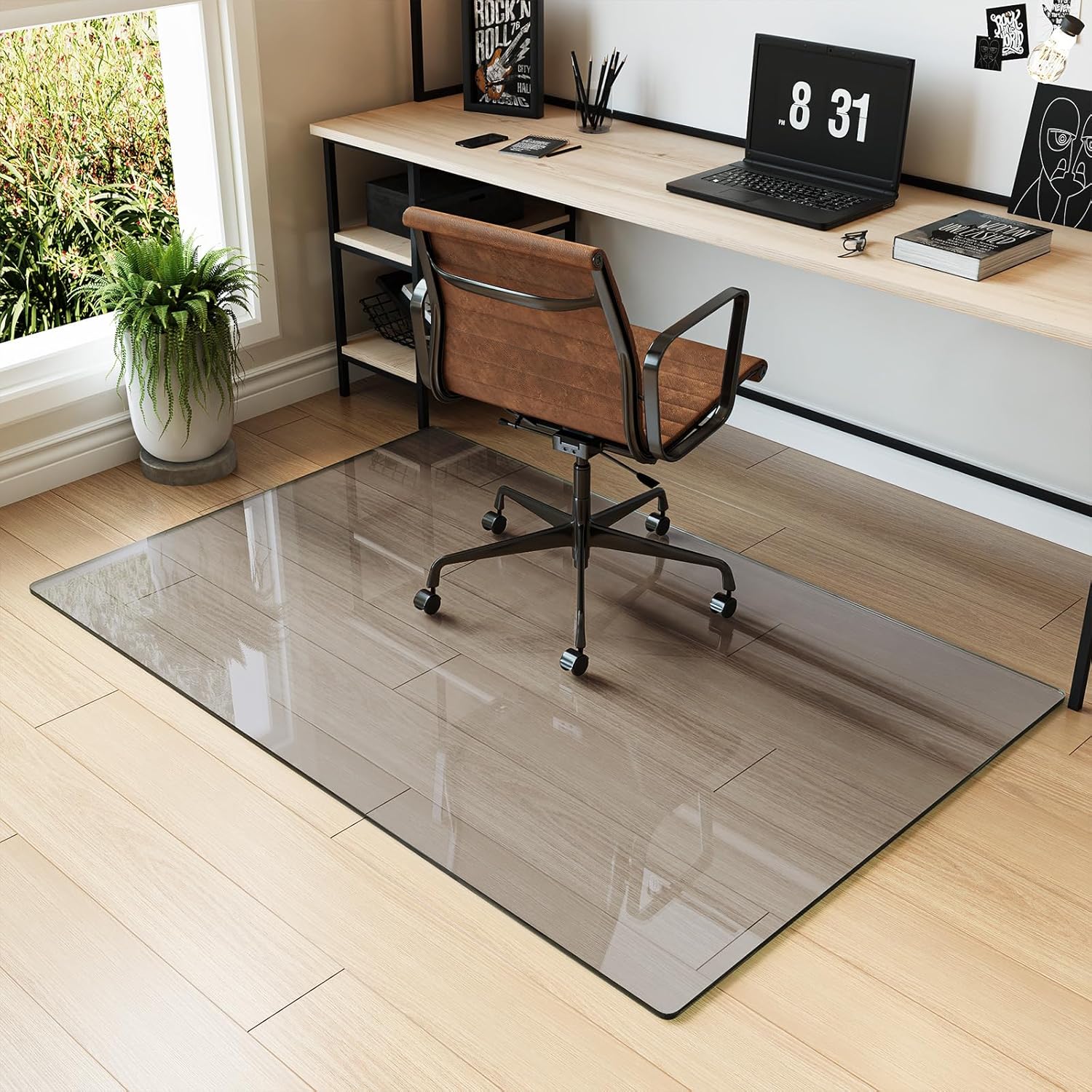 Koonmi Tempered Glass Chair Mat for Hardwood Floors & Carpets, 36" x 55“ Grey Heavy Duty Office