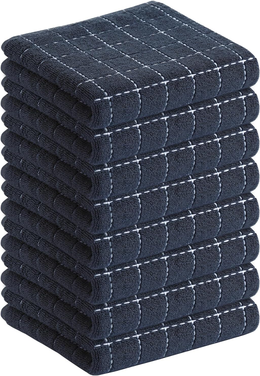 Homaxy 100% Cotton Terry Kitchen Towels(Dark Grey, 13 x 28 inches), Checkered Designed, Soft and