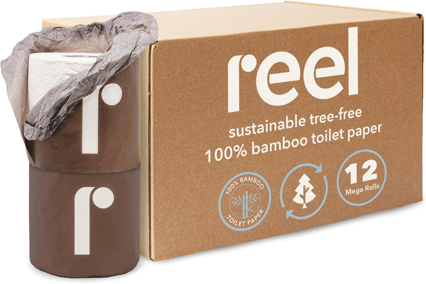 Reel Premium Toilet Paper - 12 Rolls of Toilet Paper - 3-Ply Made from Tree-Free - Zero Plastic