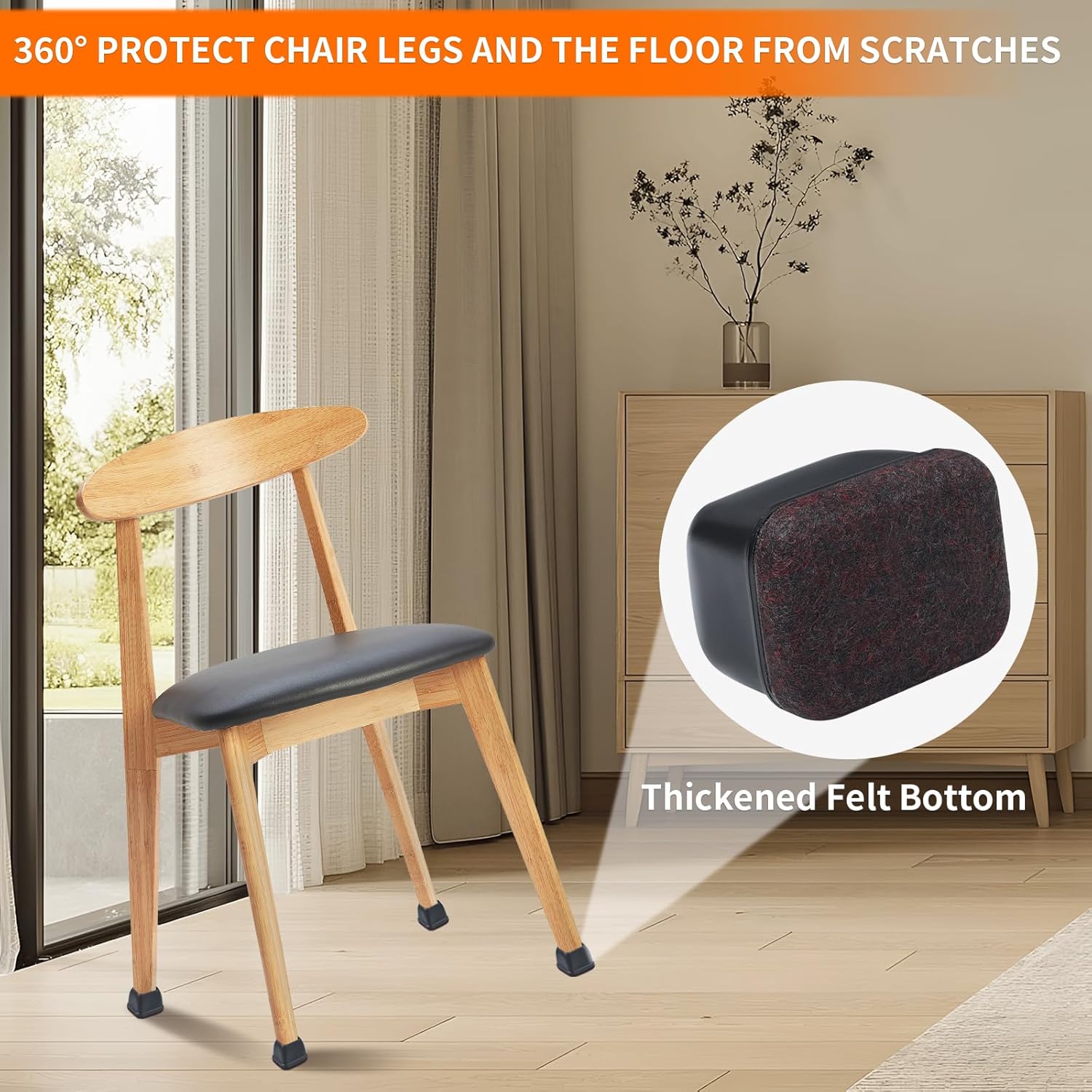 Ezprotekt 8 Pcs Rectangle Black Felt Chair Leg Floor Protectors for Hardwood Floors, Rectangle