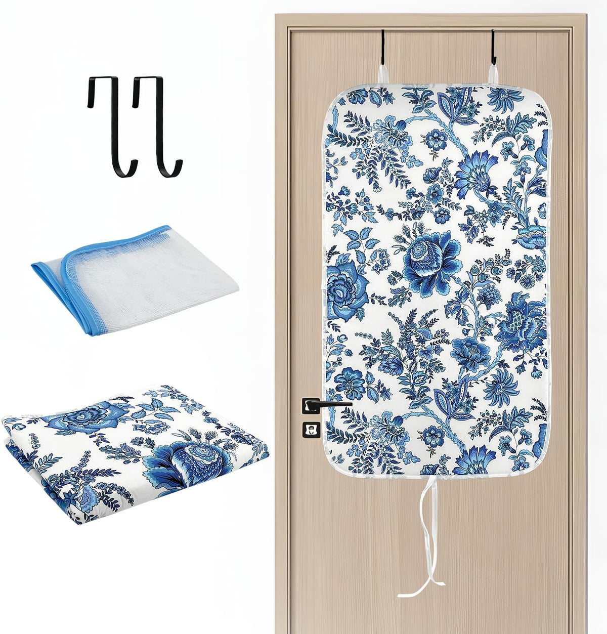Portable Ironing Mat - 3mm Heat Resistant Padding with 2 Hooks + 1 Insulating Pad for Tabletop or