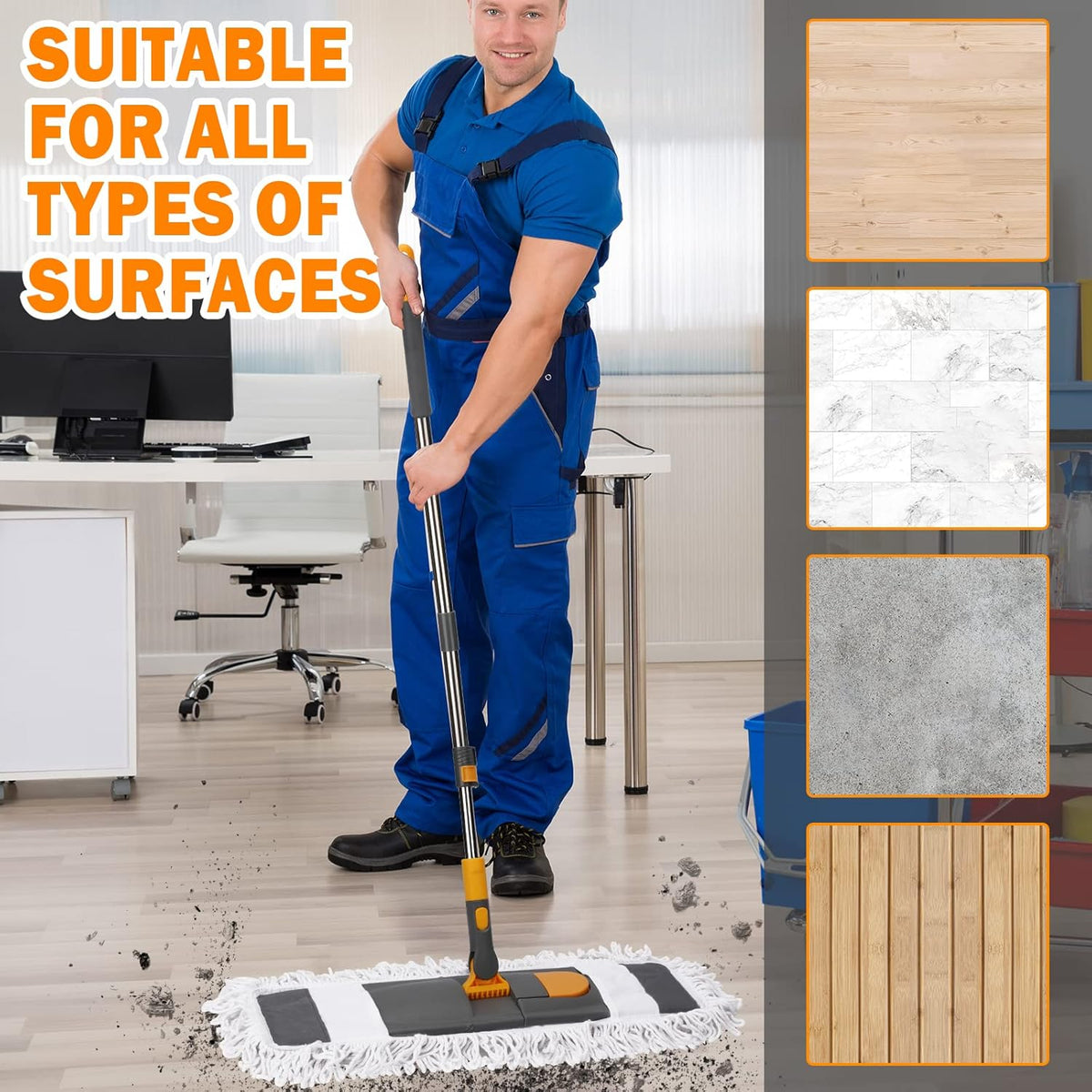 MASTERTOP Dust Mop for Floor Cleaning, Microfiber Floor Mop with 2 Washable Pads, Height Adjustable