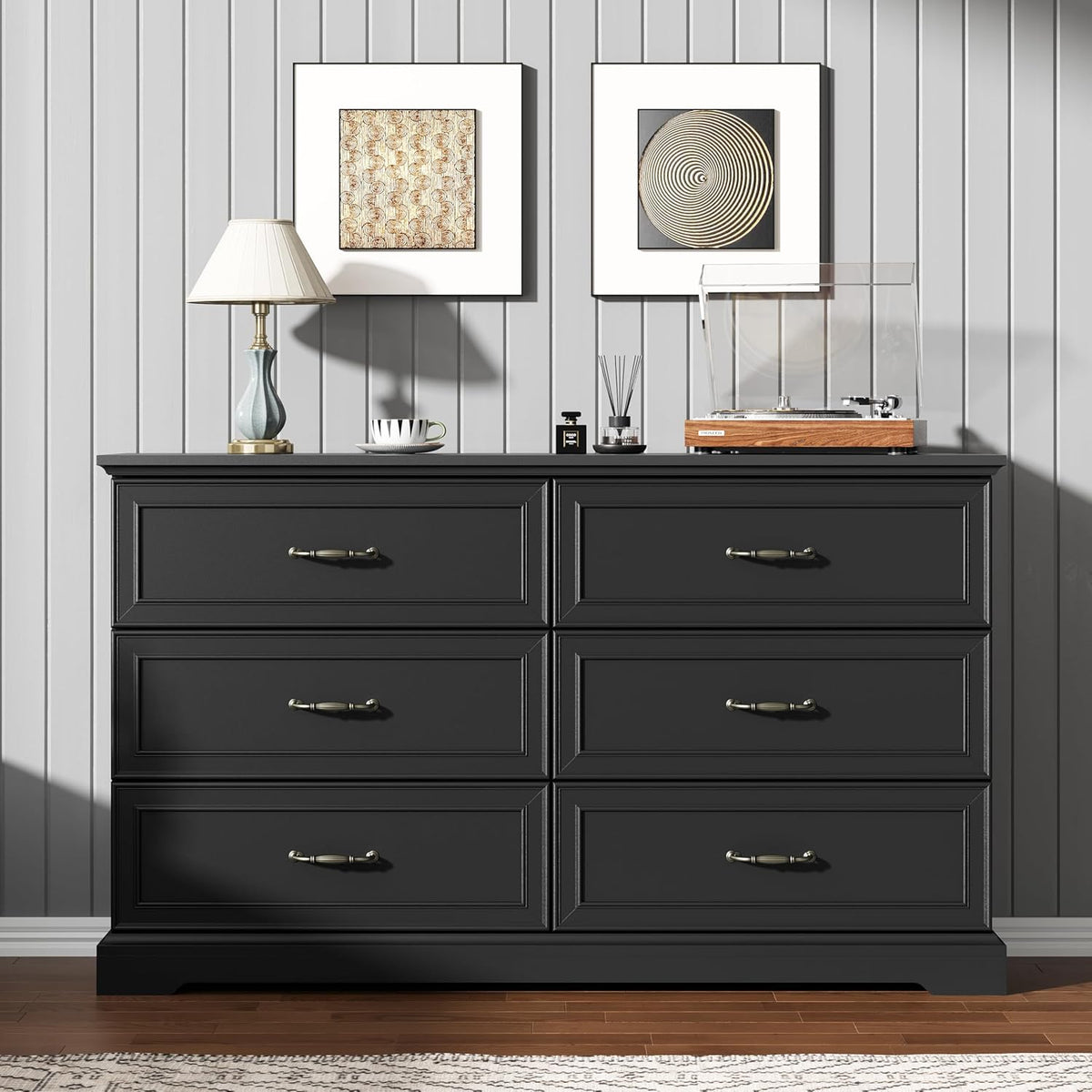 6 Drawer Dresser for Bedroom, 53" Wide Wooden Chest of Drawers, Rustic Farmhouse Dresser with Large