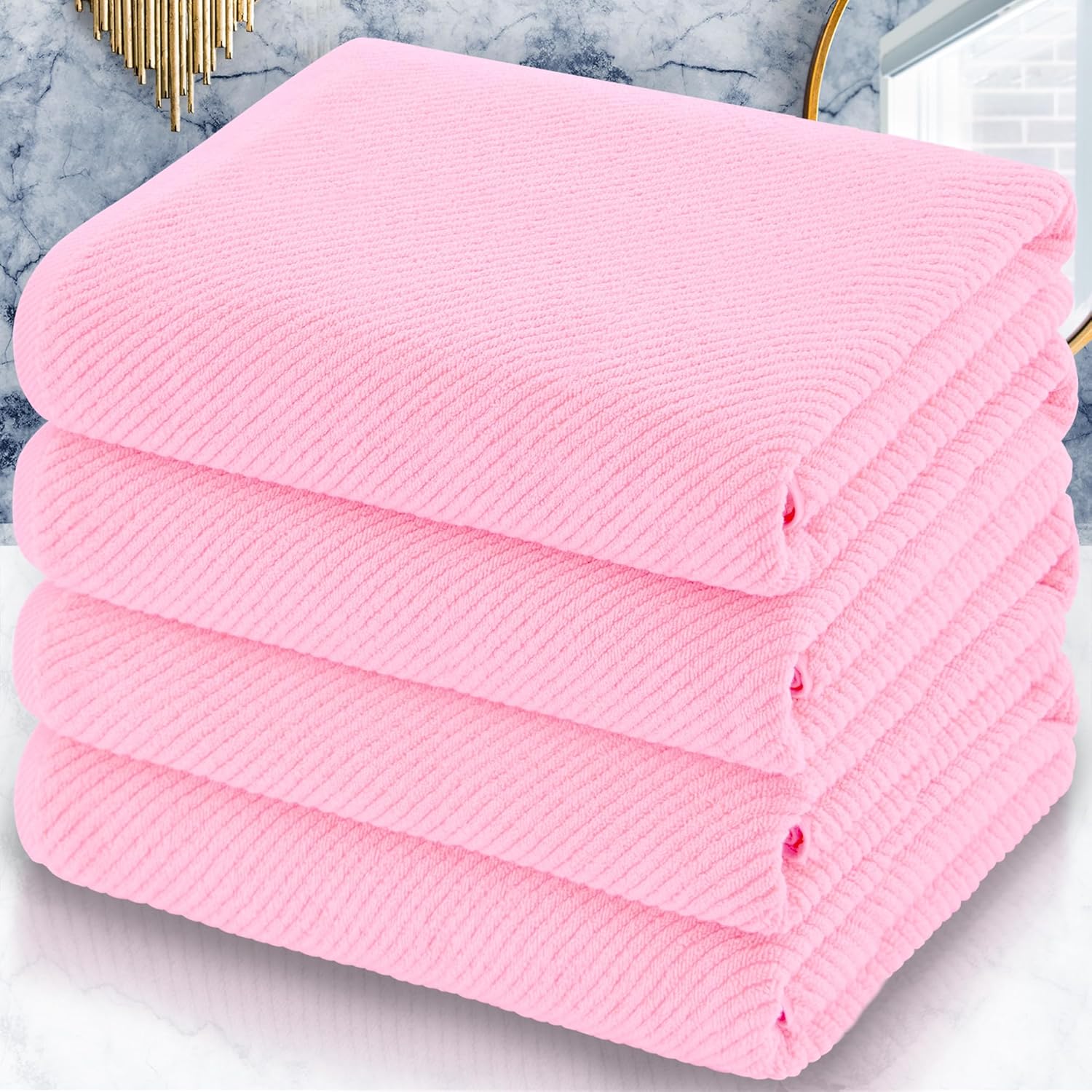 VOOVA & MOVAS Pink Bath Towels Set of 4, Large 30" x 56" - 100% Cotton | Quick Dry | Light Weight |