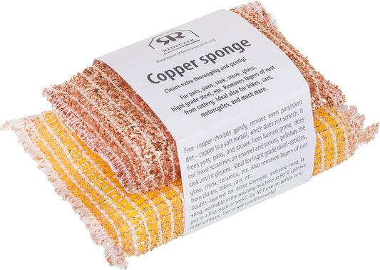 REDECKER Kitchen Woven Copper Sponge, 2-Piece - Abrasive Scrubber, Cleans Stainless Steel