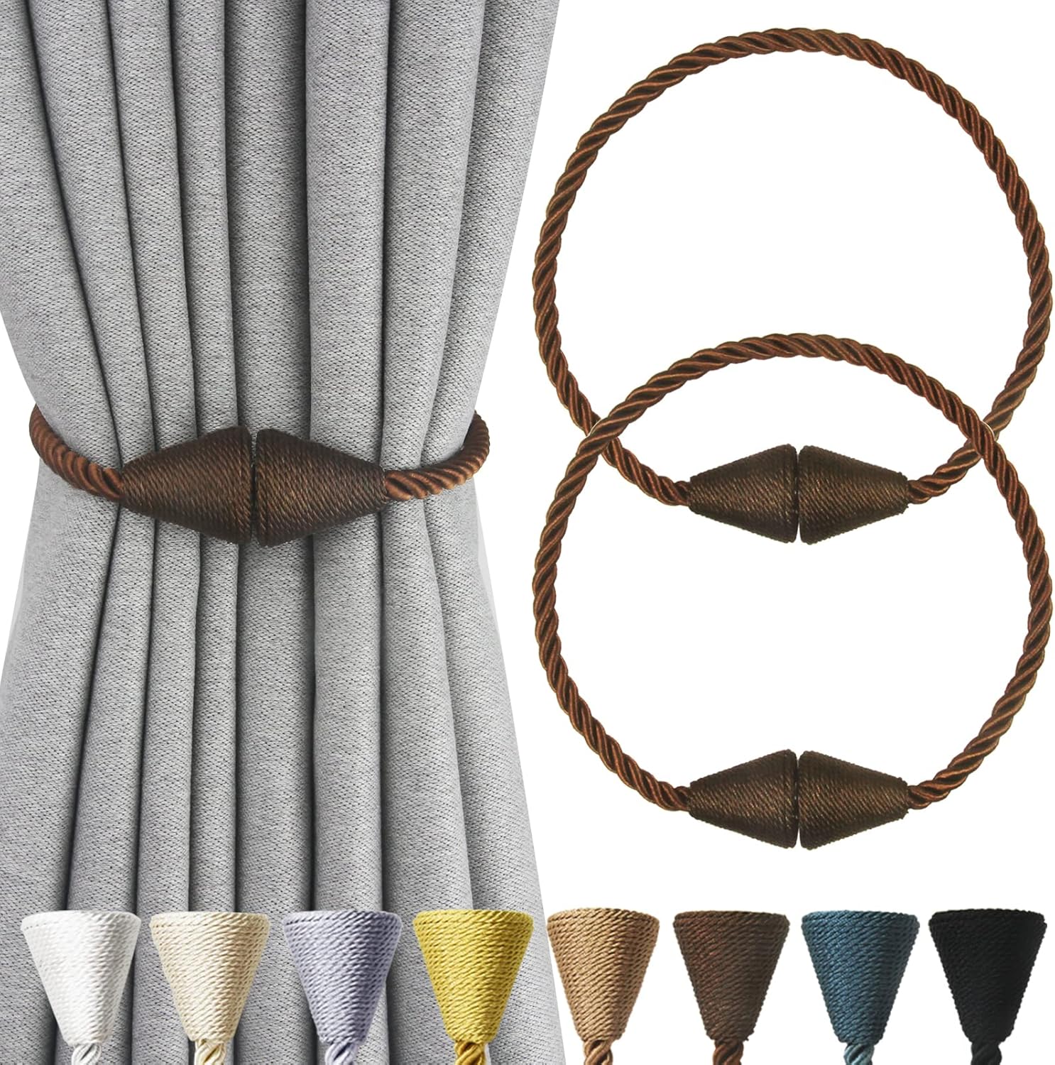 2 Pack Magnetic Curtain Tiebacks Rope Modern Handmade Curtain Tie Backs Decorative Drapes Weave