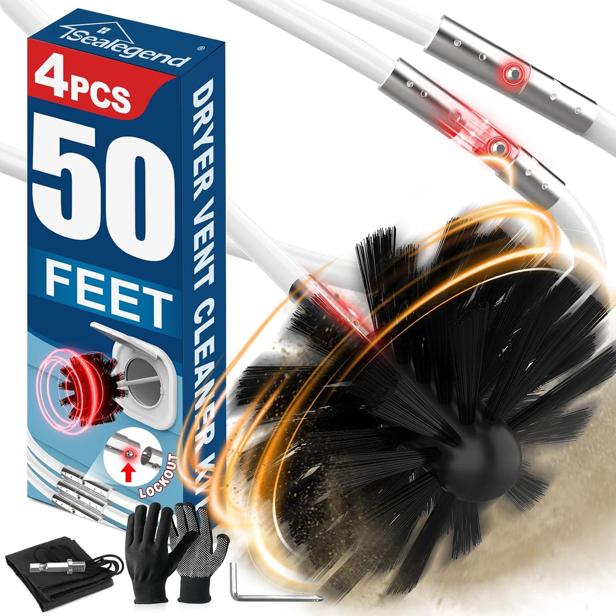 Sealegend 50 Feet Dryer Vent Cleaner Kit/Lint Remover/Fireplace Chimney Brushes/Upgraded Flexible