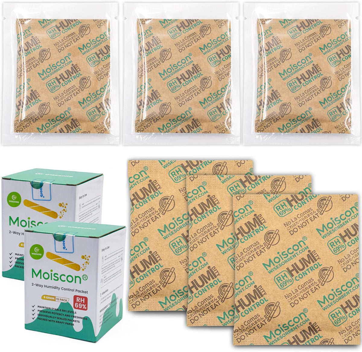 30 Pack 8 Gram 69% Two-Way Humidity Control Packs For Storing Up to 5 Items, Size 8 for Small