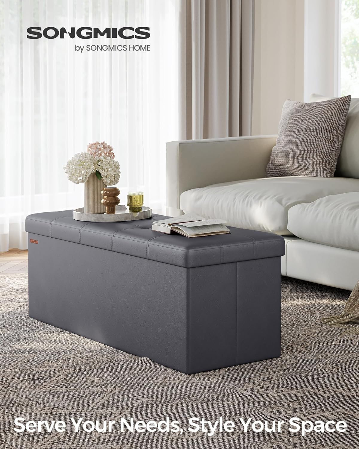 SONGMICS Mazie Collection - 43 Inches Folding Storage Ottoman Bench, Ottoman with Storage, Foot