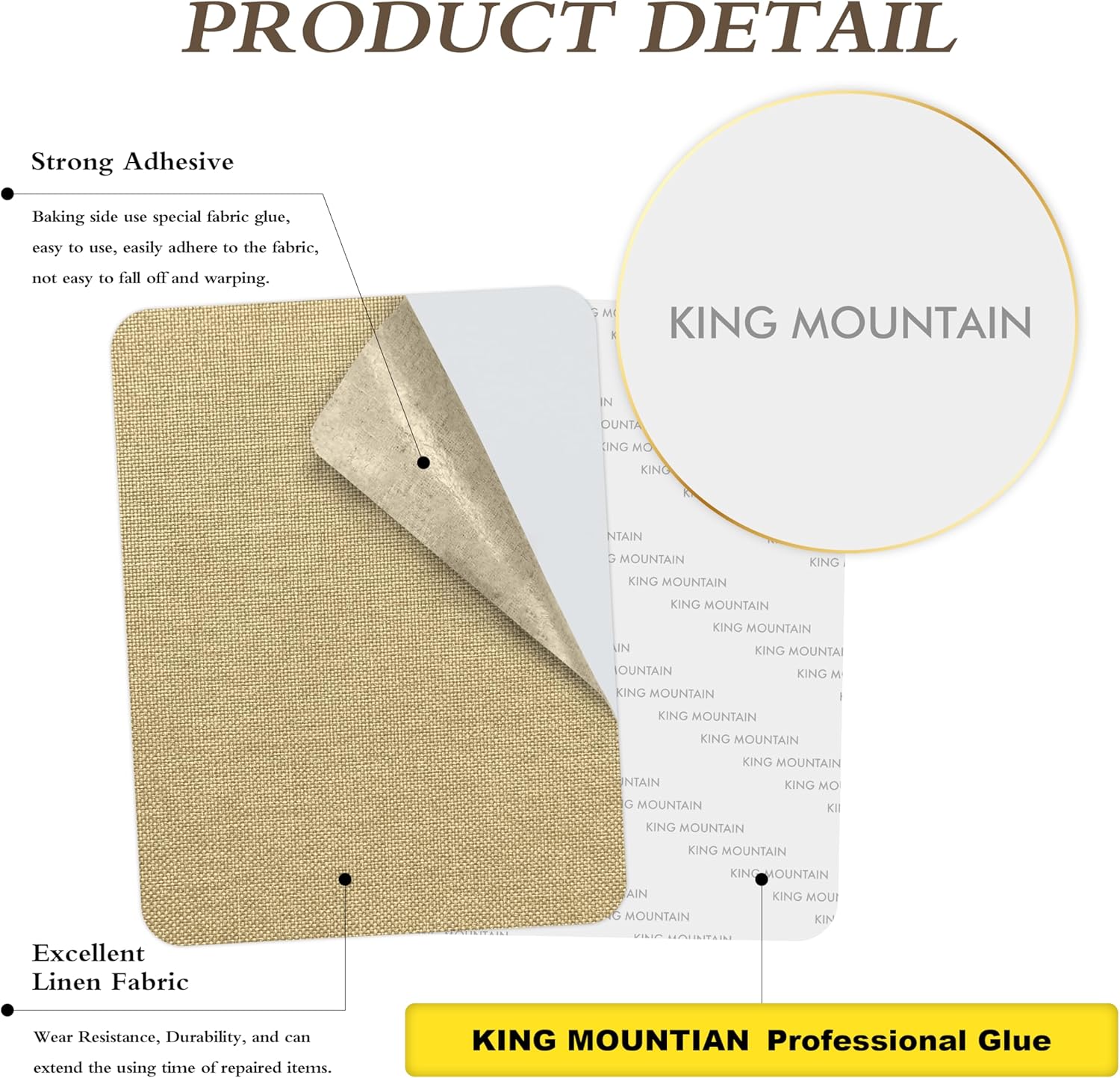 KING MOUNTAIN Coarse Linen Repair Patches, Self-Adhesive Linen Fabric Patches, 8X11 inch 2 PCS
